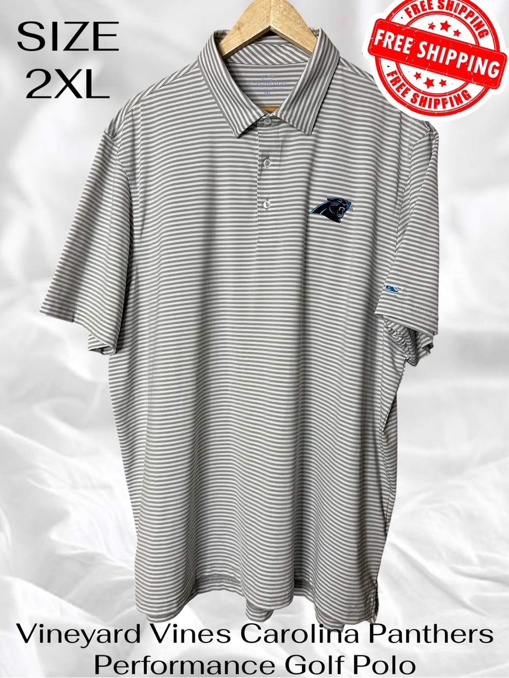 Vineyard Vines Carolina Panthers Performance Golf Polo Size 2XL FREE SHIPPING
